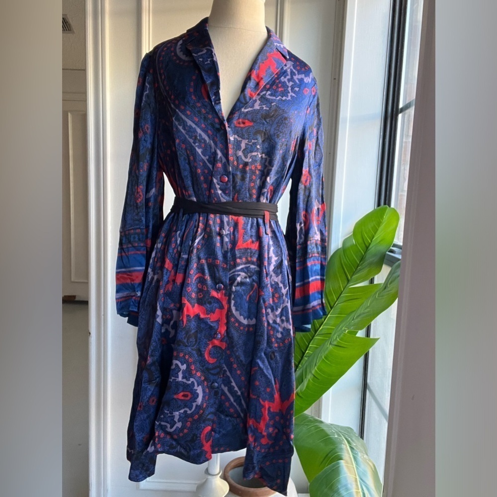 Hermoza Blue Mini Dress Long Sleeve V-Neck Women's Size Small